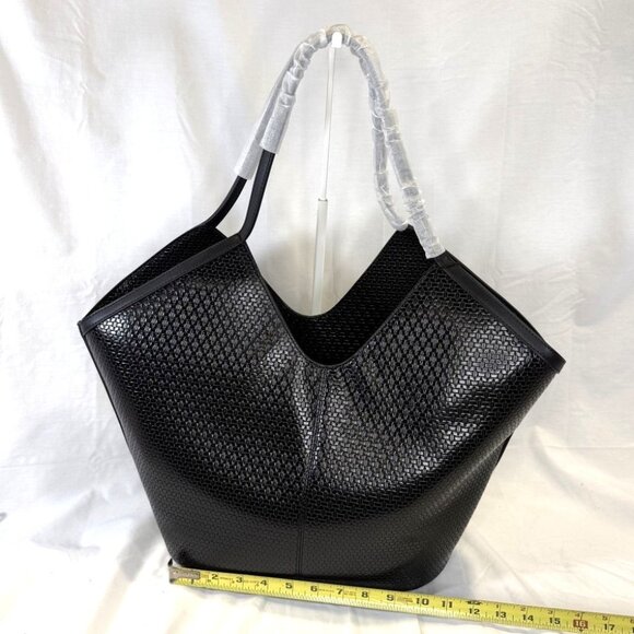 Steve Madden, Embossed Woven X-Large Tote Bag, Black, w/Colorful Bag Charms, NWT - Picture 9 of 16